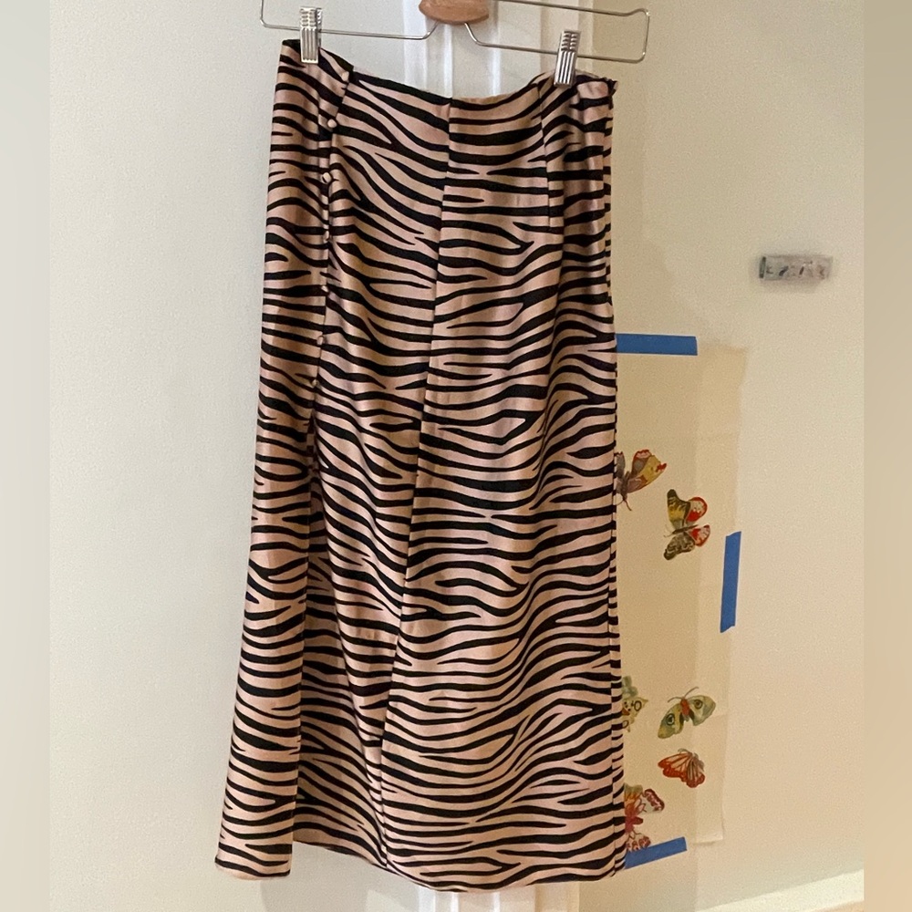 Brown and Cream Ruched Pencil Midi Skirt